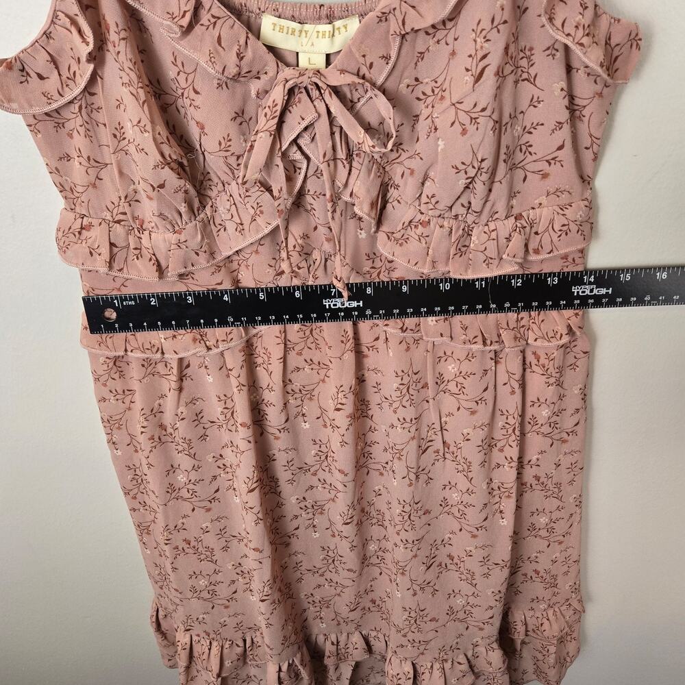 THIRTY/THIRTY Floral Ruffle Cami Mini Dress Women L Dusty Pink Cottage. BOHO NEW - Picture 6 of 8